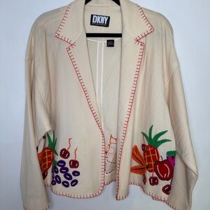 Vintage DKNY Womens Runway Collection Wool White Fruit Blazer Jacket
